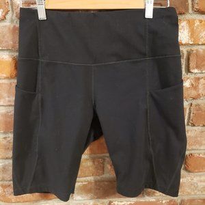 Phisockat Women's Black Biker Yoga Shorts Deep Thigh Pockets Size L